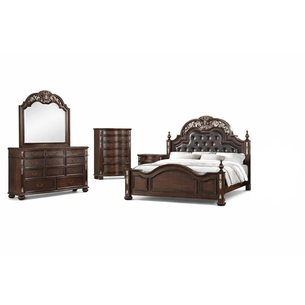 Maximus 5-PC Queen Wood Bedroom Set in Madeira Brown. Picture 1