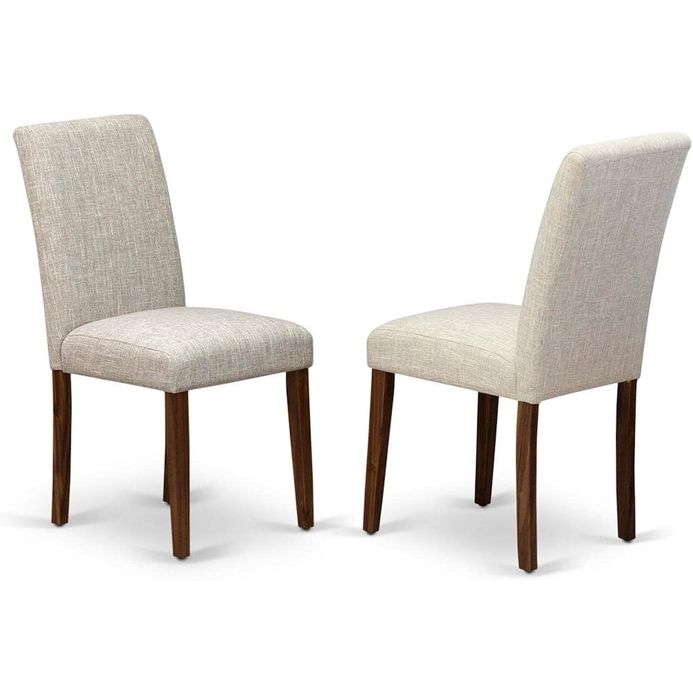 East West Furniture Set of 2 Parsons Chairs - Doeskin Linen Fabric Seat and High Back - Antique Walnut Finish. Picture 1