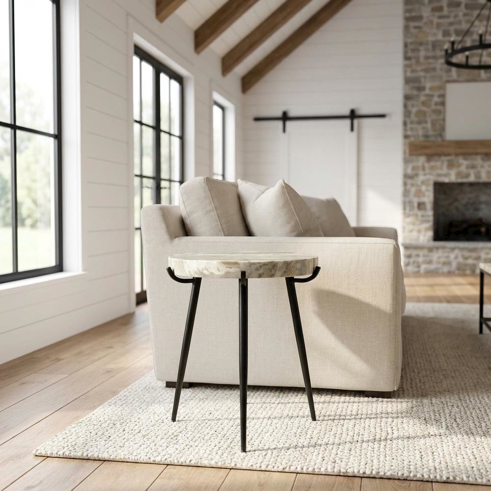 Marble Top Accent Table with Metal Legs, Contemporary Side Table,Brown. Picture 2