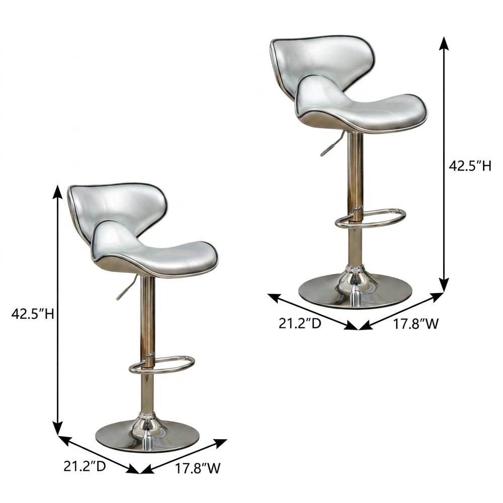 Silver Leatherette Adjustable Swivel Barstool with Chrome Base, Set of 2. Picture 4