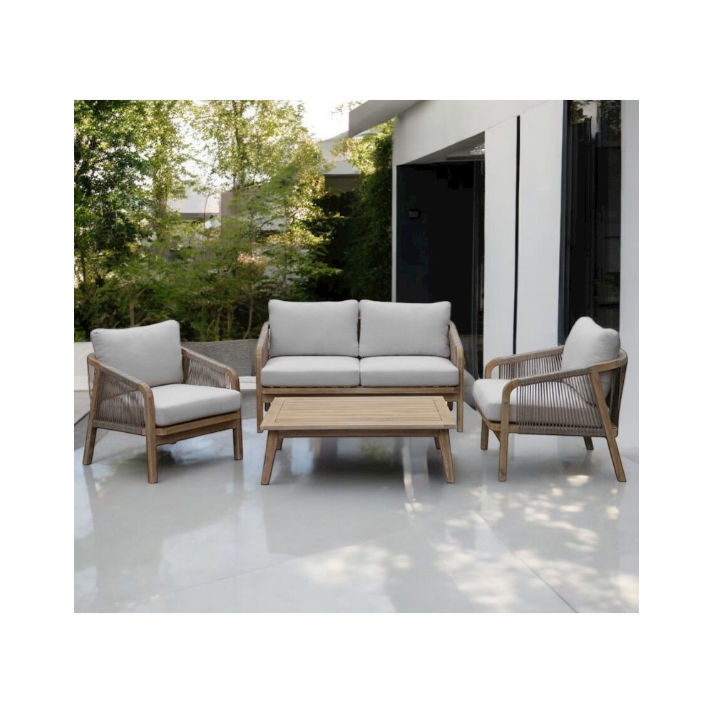 Lola 4 Piece Sofa Set Beige In Acacia. Picture 2