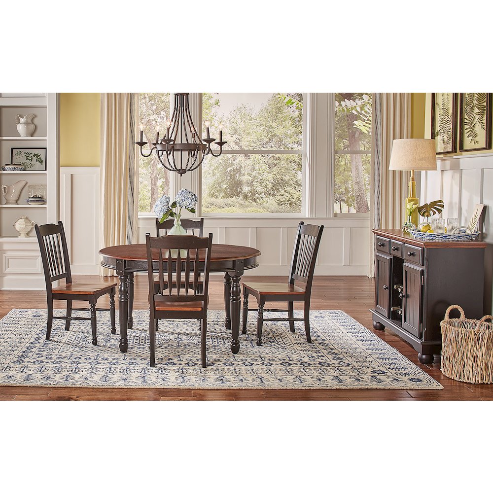 British Isles 52" - 76" Oval Dining Table with (2) 12" Leaves, Oak-Black Finish. Picture 3