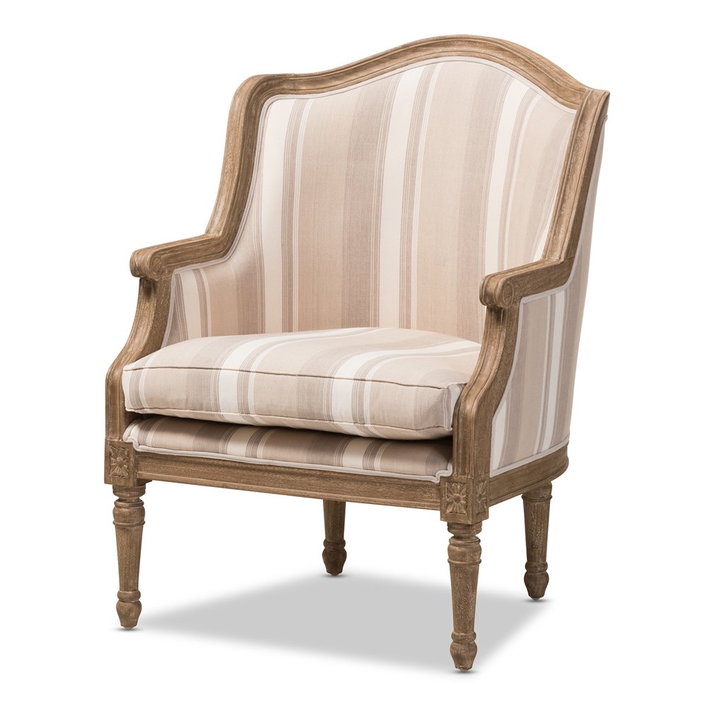Baxton Studio Charlemagne Traditional French Accent Chair-Oak (Brown Stripe). Picture 1