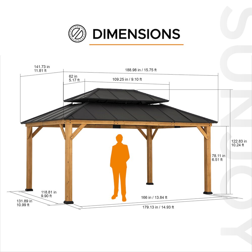 Sunjoy 12x16 ft. Wood Outdoor Patio Steel Hardtop Gazebo. Picture 6