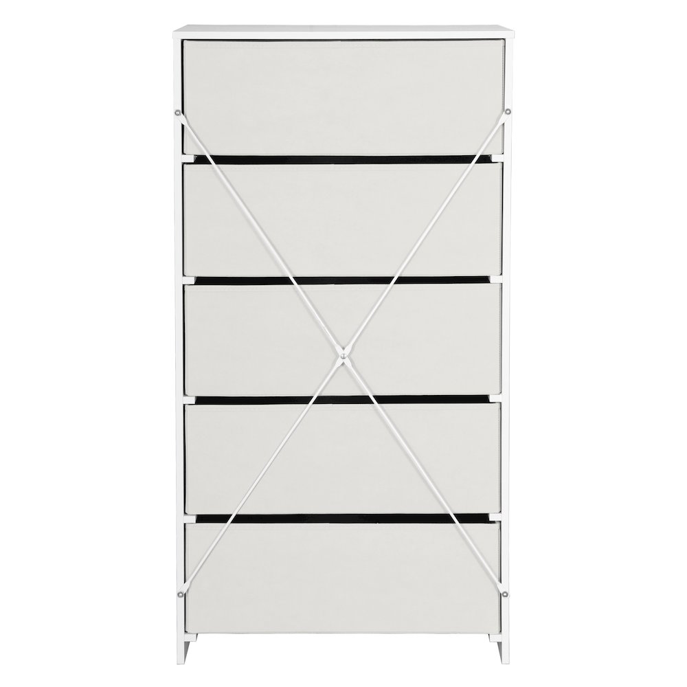 5-Drawer Dresser with Large Fabric Drawers, White. Picture 4
