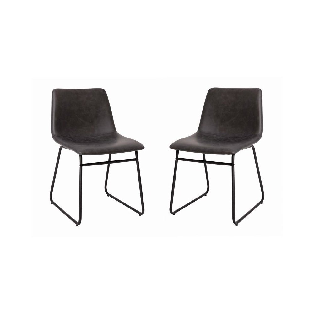 18 inch Dining Table Height Chair, Mid-Back Sled Base Dining Chair in Dark Gray LeatherSoft with Black Frame, Set of 2. Picture 1