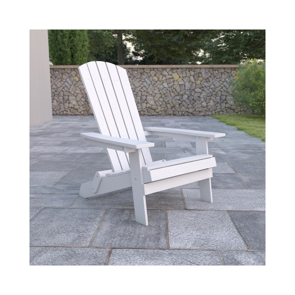 All-Weather Poly Resin Indoor/Outdoor Folding Adirondack Chair in White. Picture 2