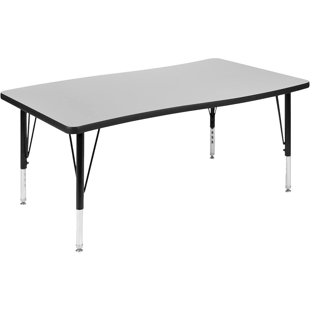 28"W x 47.5"L Rectangular Wave Flexible Collaborative Grey Thermal Laminate Activity Table - Height Adjustable Short Legs. Picture 1
