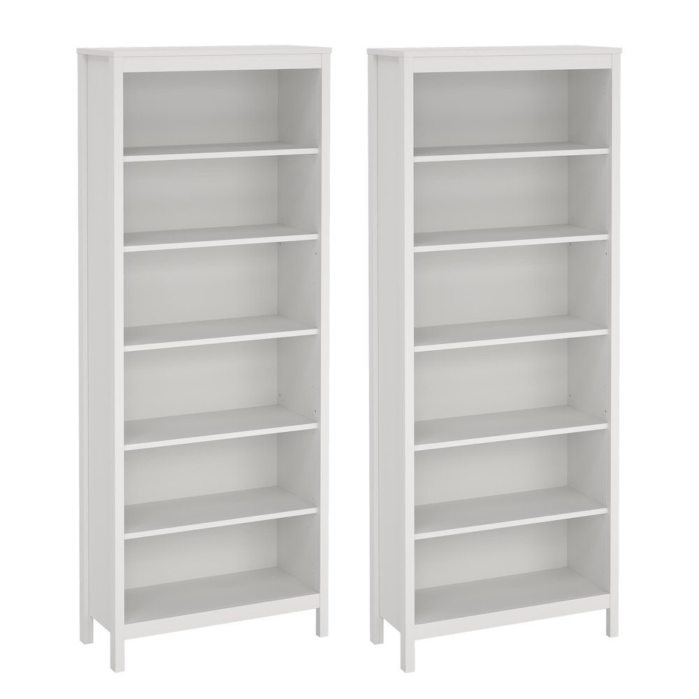 Madrid 2-Piece Tall Bookcase Set for Full Wall Storage, White. Picture 1