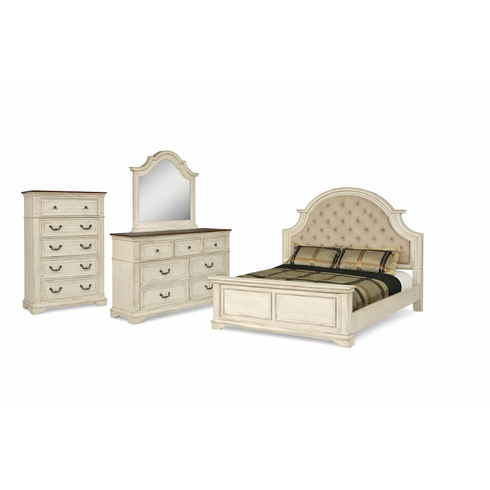 Anastasia 4-Piece Cal King Wood Bedroom Set  Chest in Ant White. Picture 1