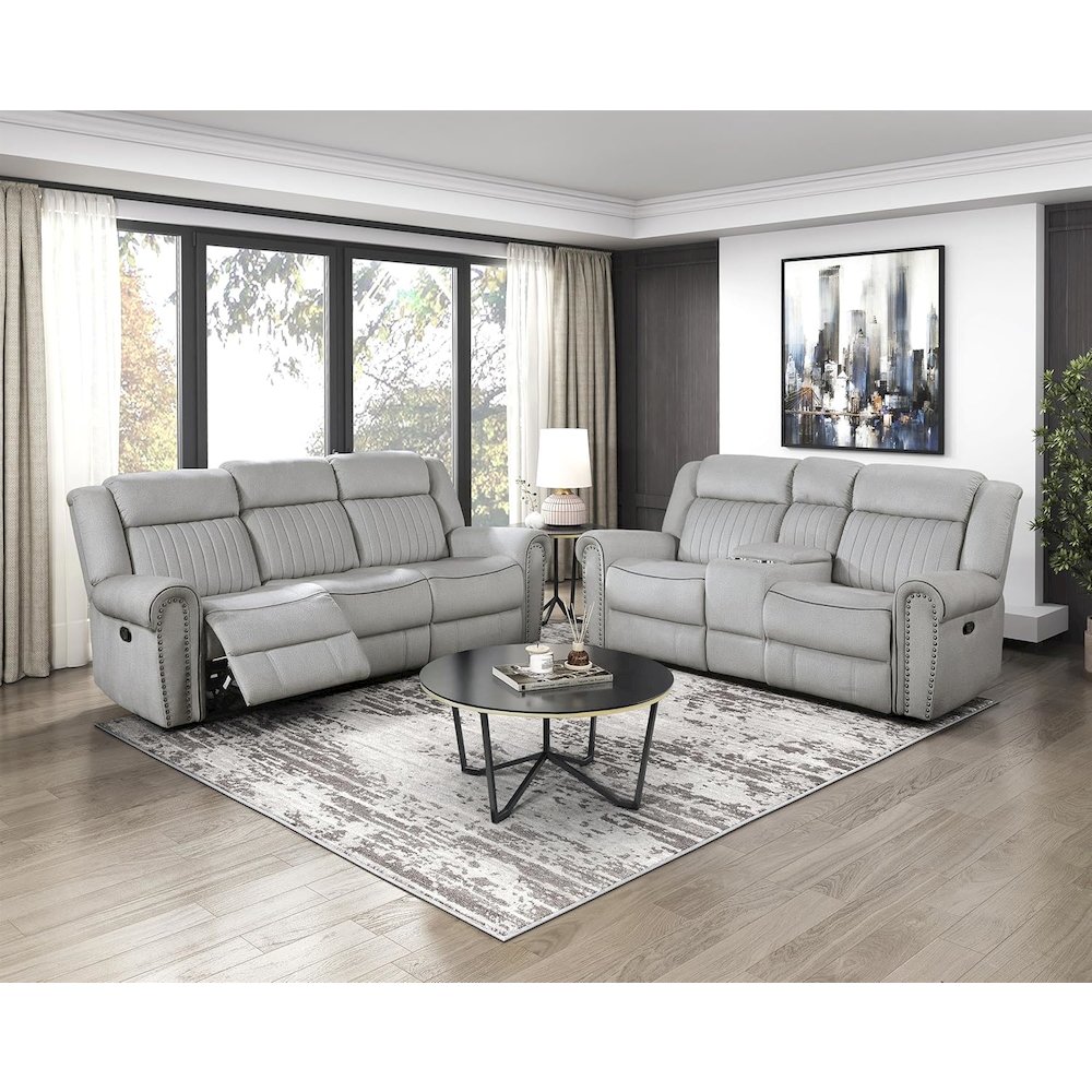 Lexicon Brennen Microfiber Double Reclining Love Seat in Mist. Picture 2