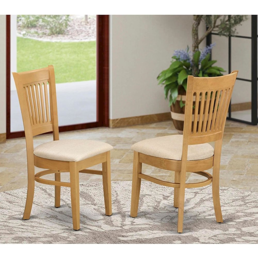 VAC-OAK-C Vancouver Linen Fabric Seat Dining Chairs - Oak Finish set of 2. Picture 3
