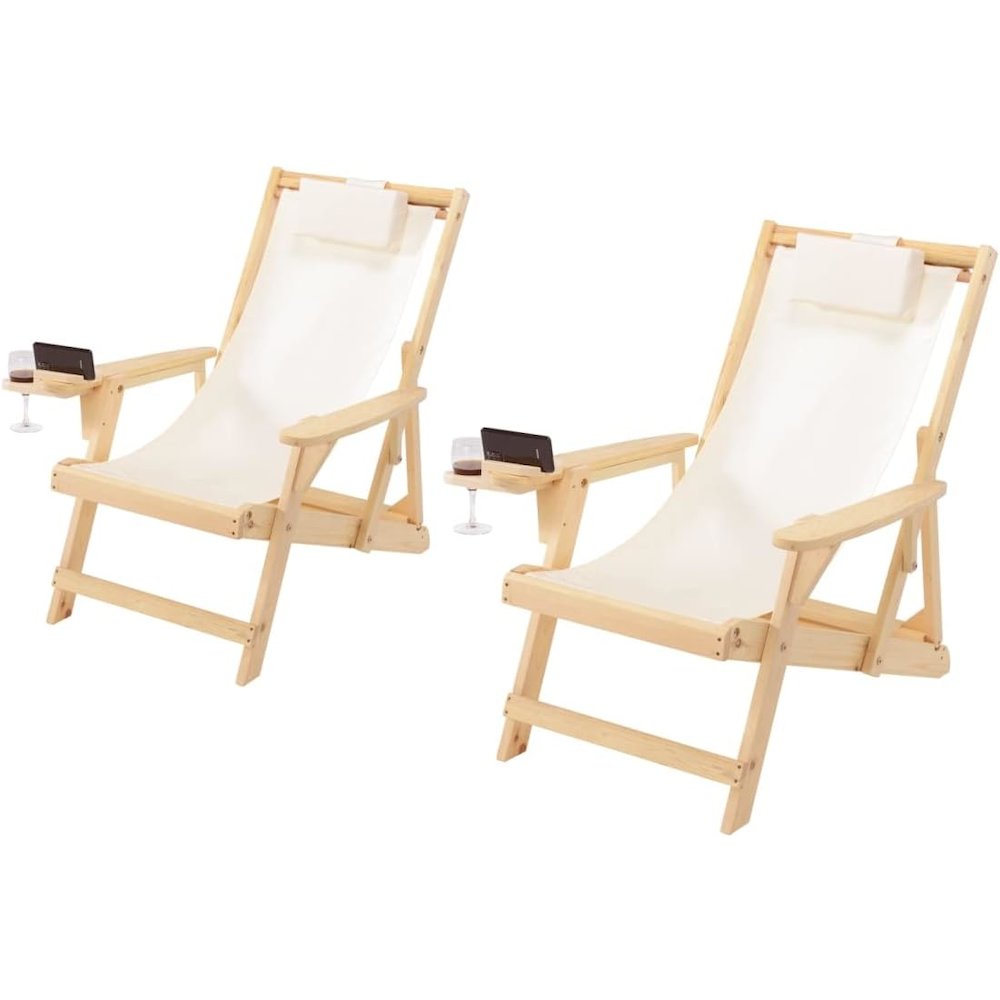 Canvas Sling Chair With Cup And Wine Holder (Set Of 2). Picture 1