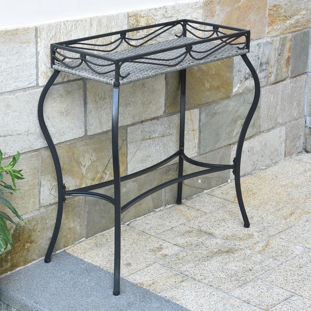 Valencia Resin Wicker/ Steel Rectangular Plant Stand, Grey. Picture 1