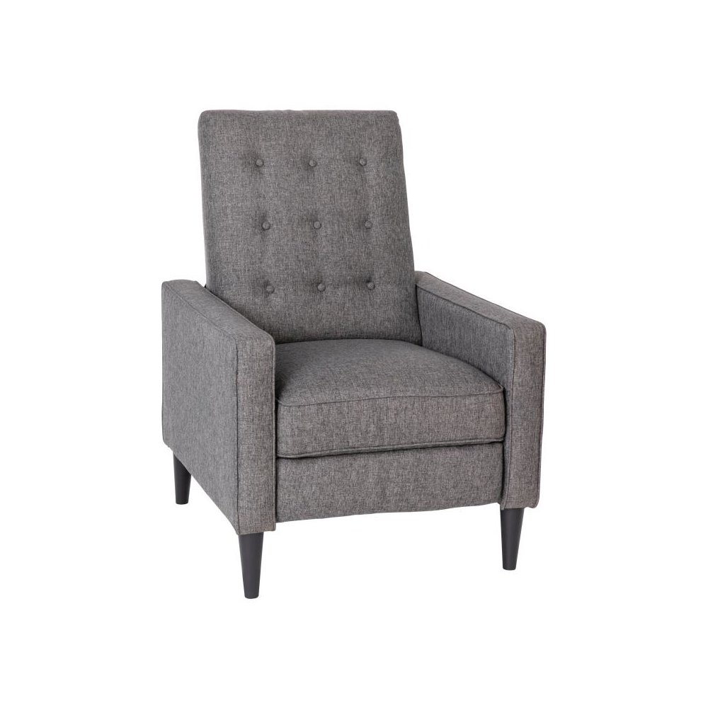 Ezra Mid-Century Modern Fabric Upholstered Button Tufted Pushback Recliner in Gray for Residential & Commercial Use. Picture 1