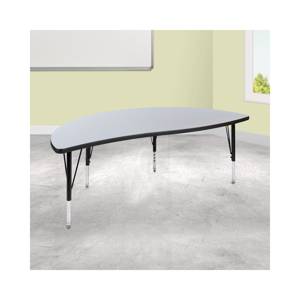 60" Half Circle Wave Flexible Collaborative Grey Thermal Laminate Activity Table - Height Adjustable Short Legs. Picture 2