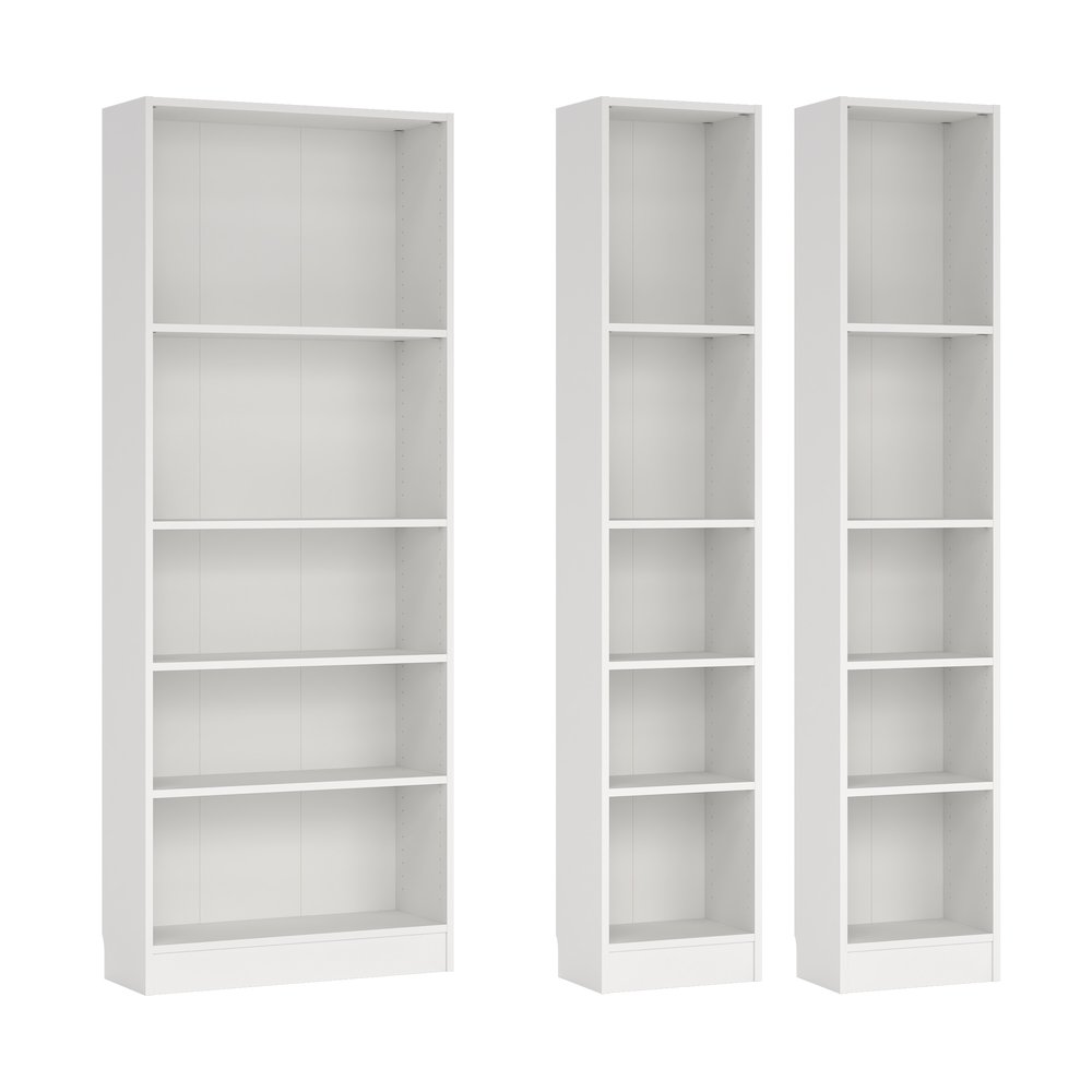 3-Piece Set - Wide 5-Shelf Bookcase and Narrow 5-Shelf Bookcases Set of 2. Picture 1
