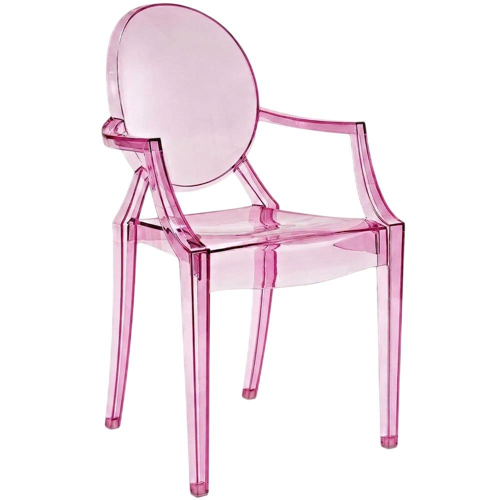 Acrylic Stackable Dining Armchair, Contoured Back, Pink. Picture 1