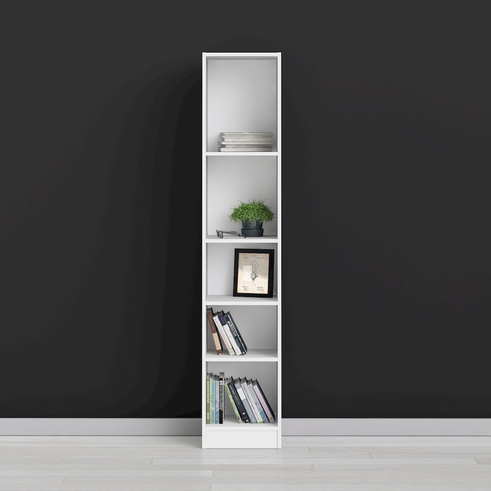 Basic Tall Narrow 5 Shelf Bookcase - White. Picture 9