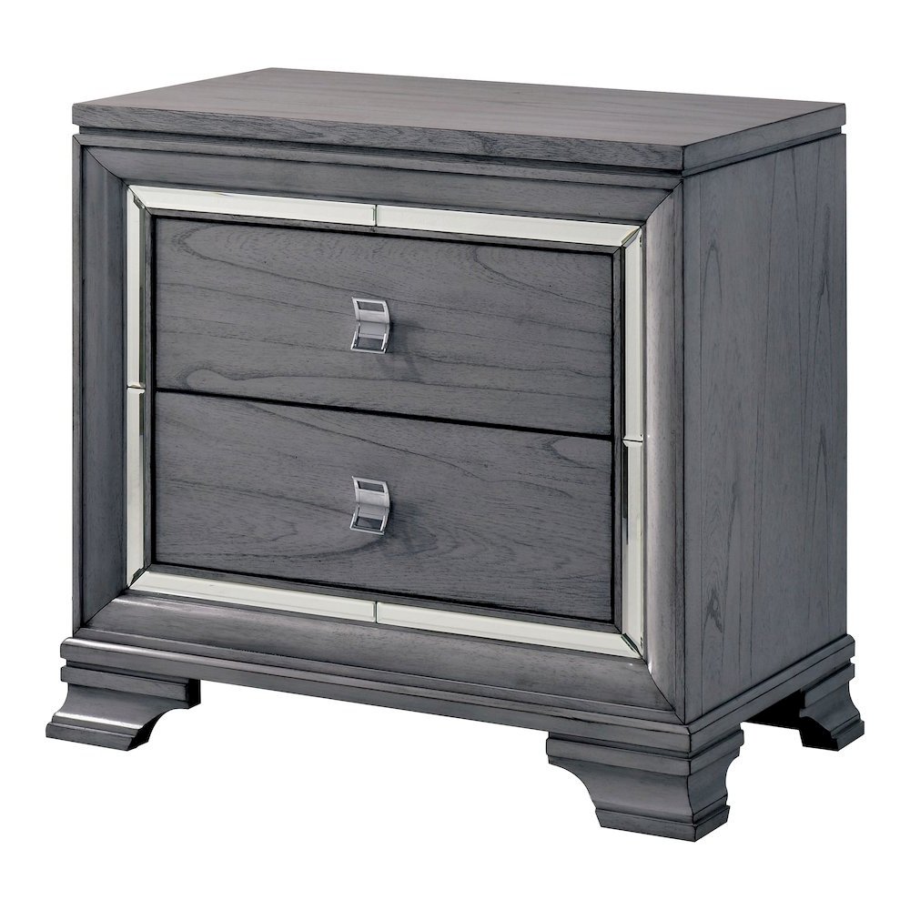 Hariston Solid Wood 2-Drawer Nightstand, Light Grey. Picture 2