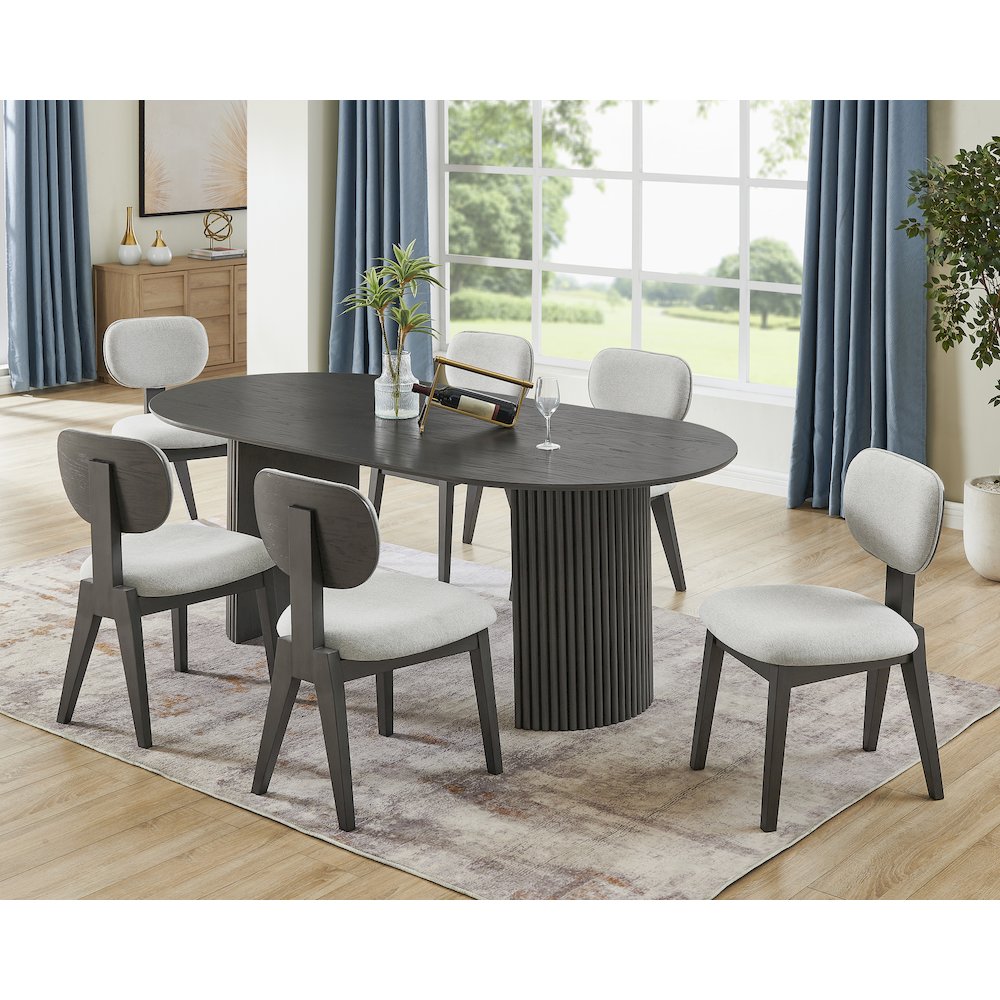 Valencia 7-Piece 80" Oval Gray Oak Finish Dining Set with Dual Pedestal Base. Picture 1
