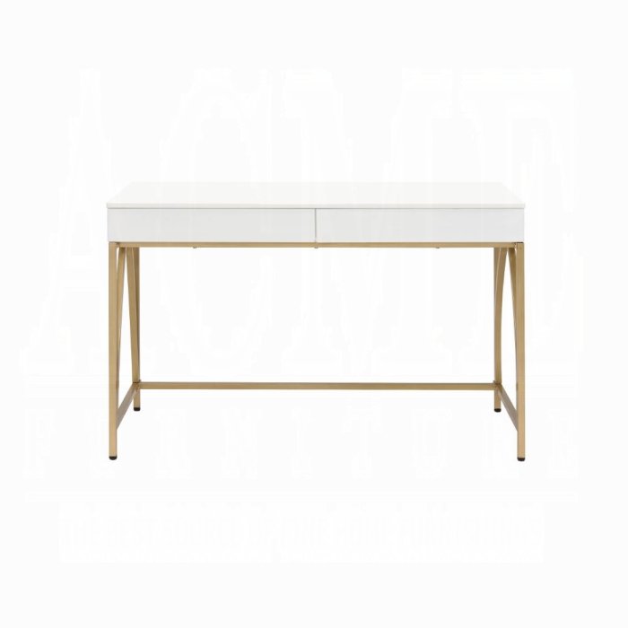 Desk, White High Gloss & Gold 92660. Picture 2