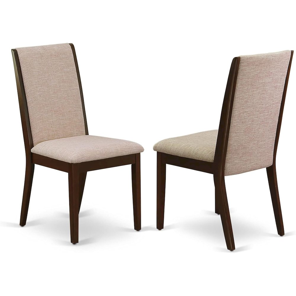 5 Piece Dining Table Set Includes a Rectangle Removable Leaf Kitchen Table and 4 Light Tan Linen Fabric Upholstered Chairs, 42x92 Inch, Walnut. Picture 2