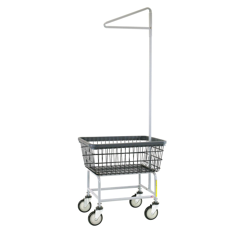 Economy Rolling Wire Laundry Cart with Single Pole Rack, 2.5 Bushel, Chrome. Picture 1