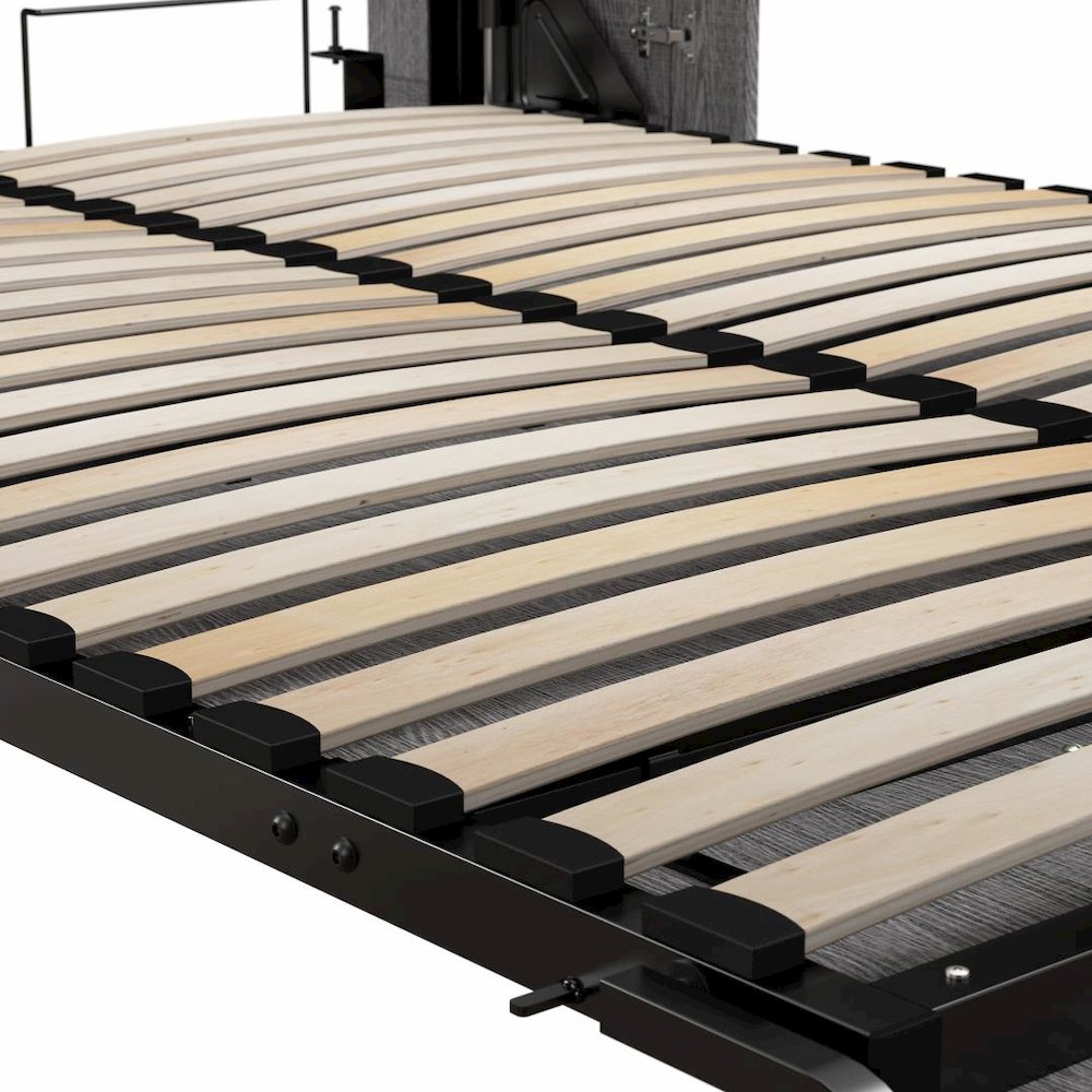 Queen Murphy Bed with Shelves and Drawers (87W) in White and Walnut Grey. Picture 7