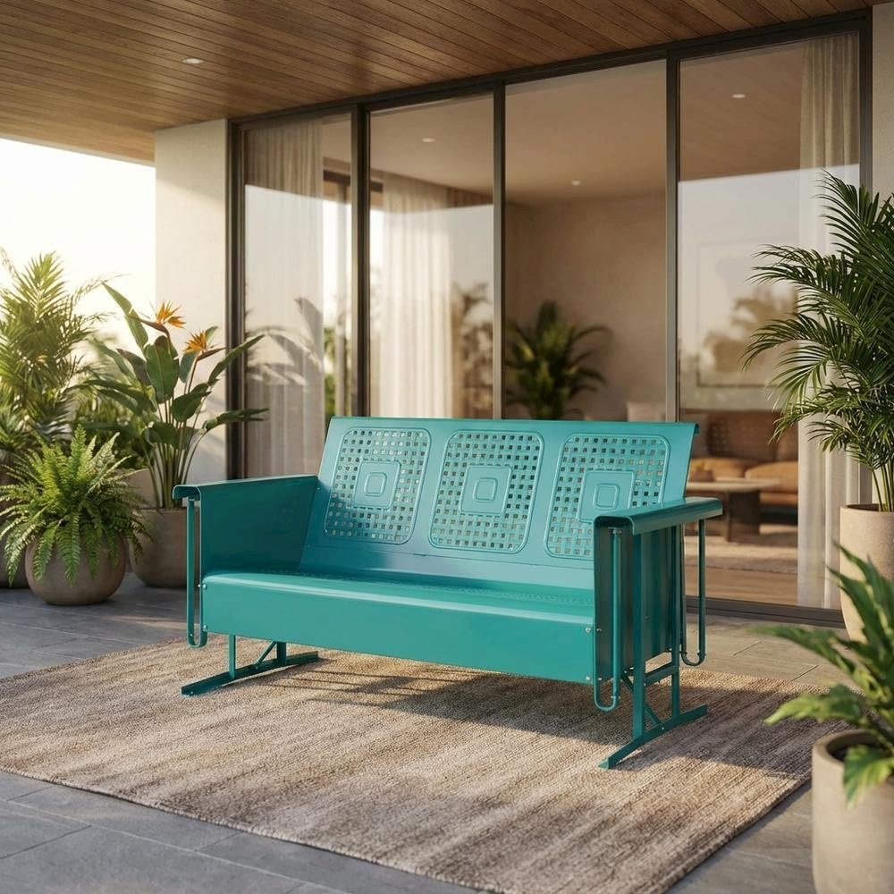 Turquoise Outdoor Sofa Glider with Comfortable Arm and Backrest. Picture 2
