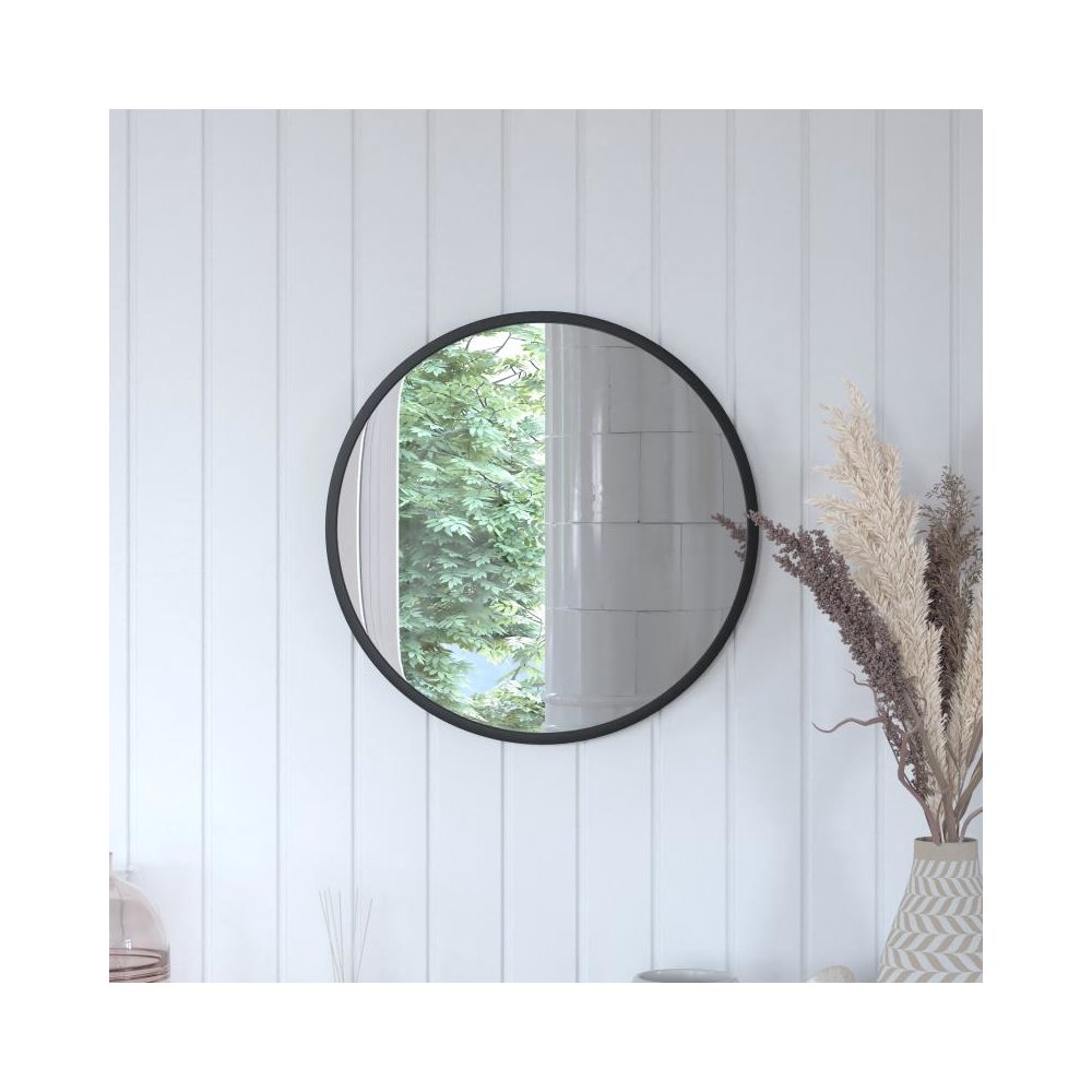 20" Round Black Metal Framed Wall Mirror - Large Accent Mirror for Bathroom, Vanity, Entryway, Dining Room, & Living Room. Picture 2