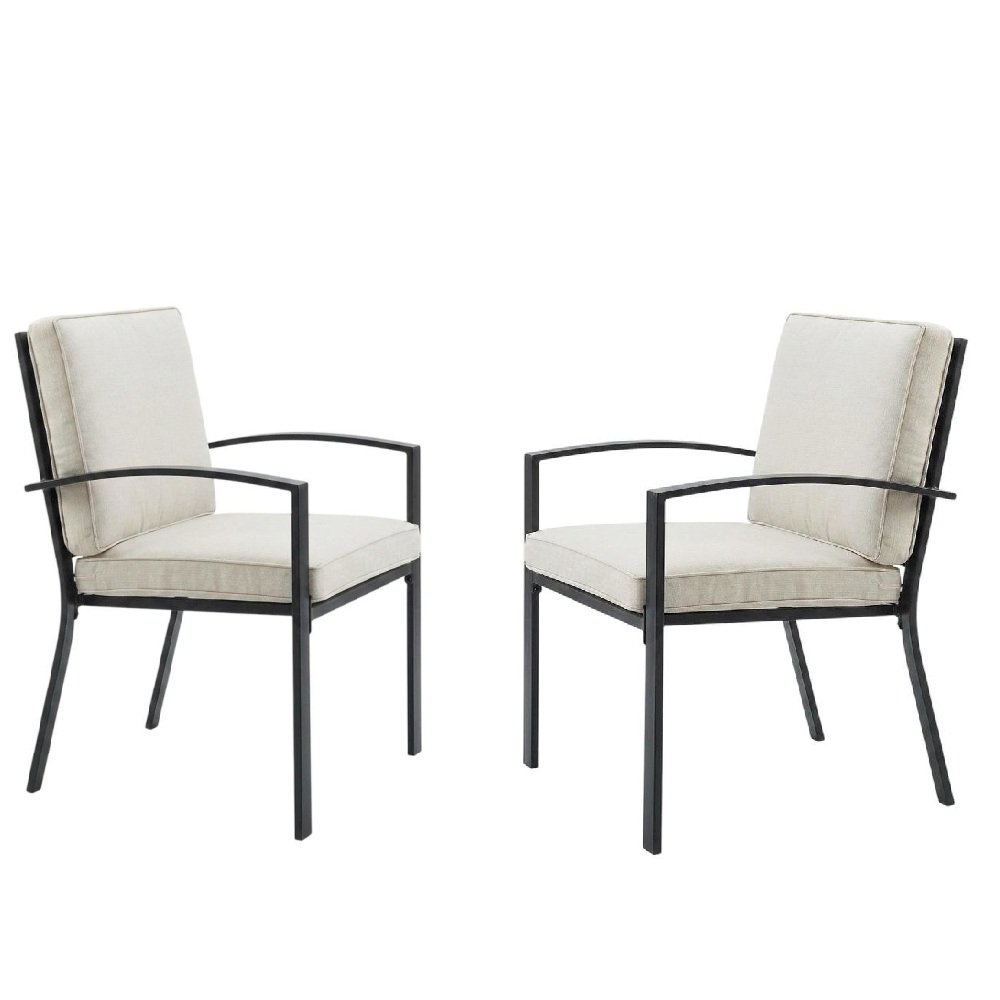 Oatmeal Outdoor Dining Chairs Set with Oil Rubbed Bronze Finish for Patio Use. Picture 1