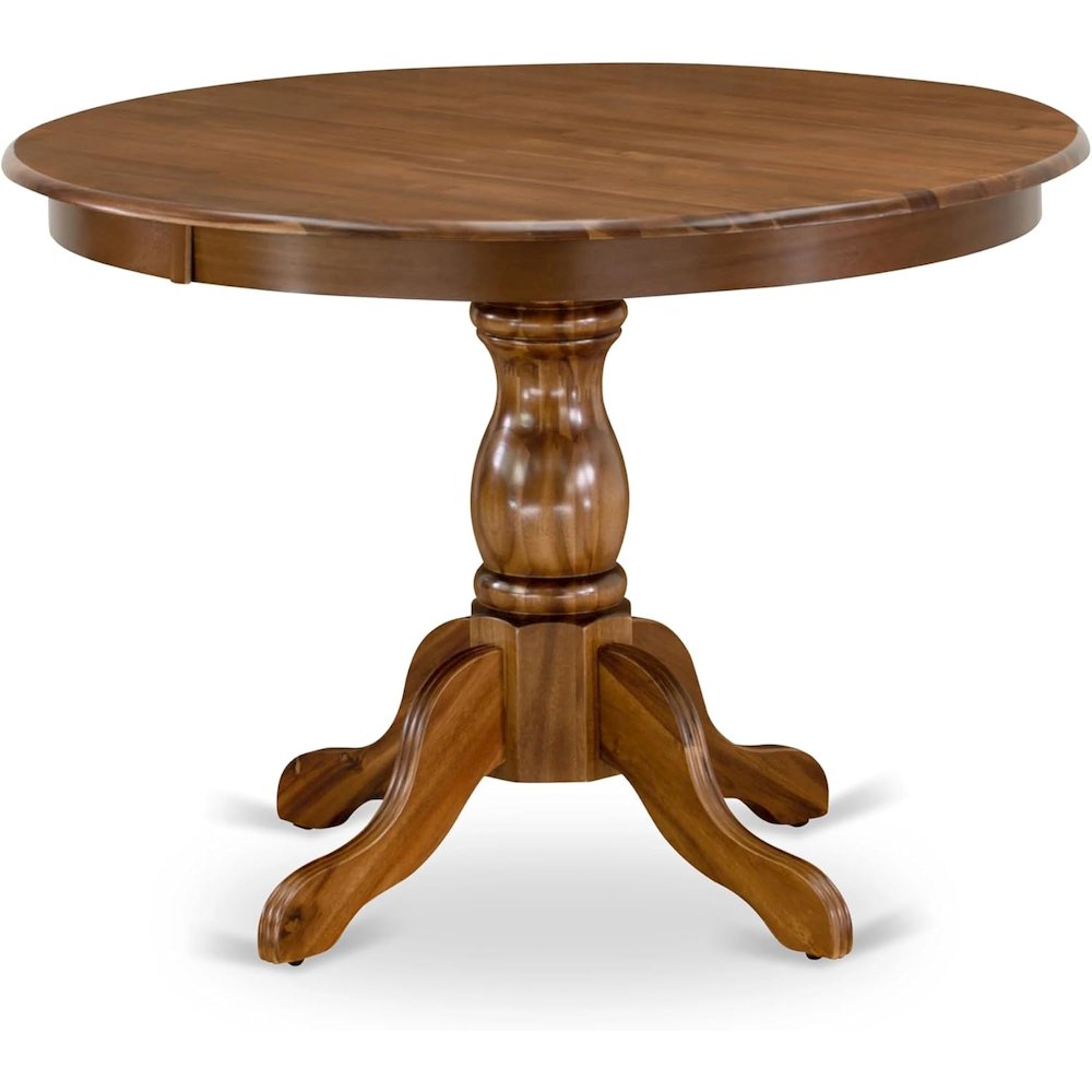 East West Furniture HBDA3-AWA-27 3 Piece Dining Room Table Set Includes a Round Kitchen Table and 2 Upholstered Parson Chairs, 42x42 Inch, Antique Walnut. Picture 4