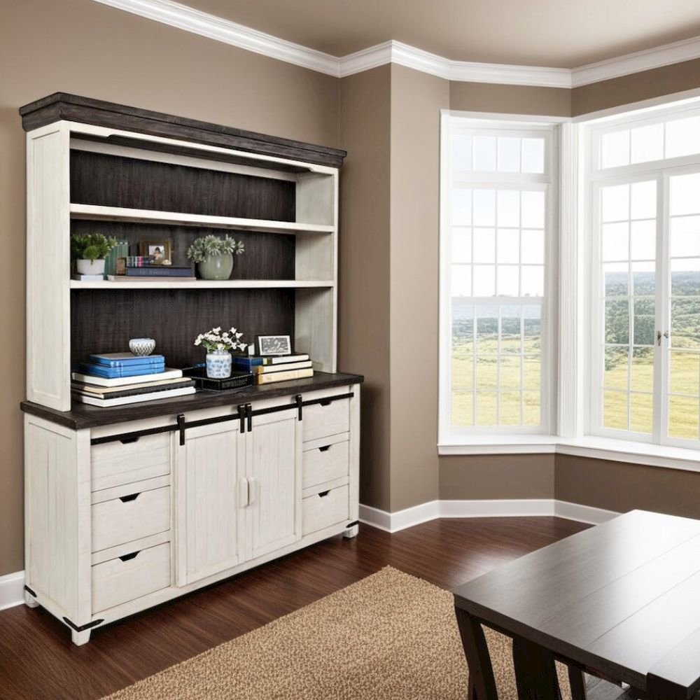 White Rustic Pine Farmhouse Hutch Server with Ample Storage Space. Picture 4