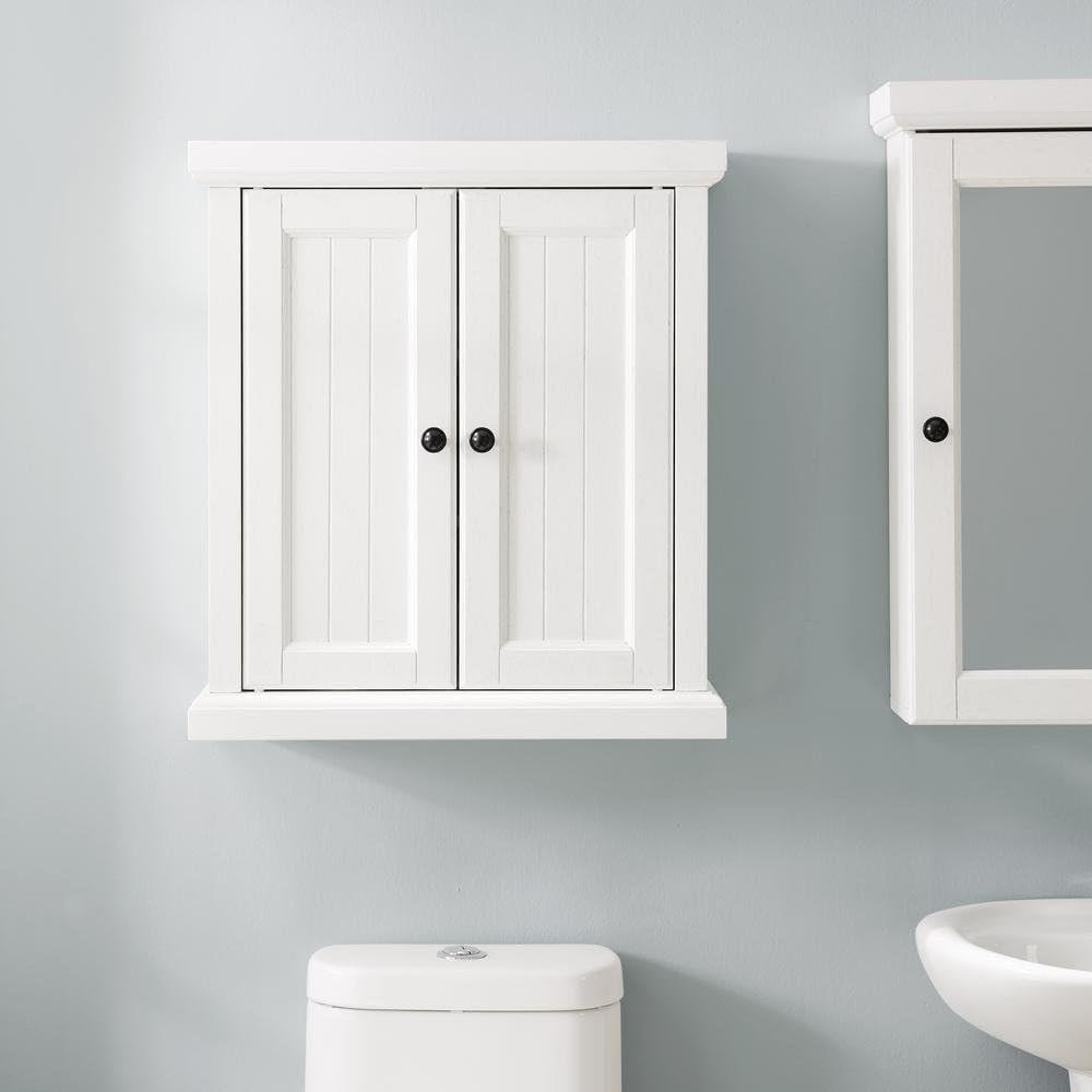Distressed White Bathroom Wall Cabinet, Anti-Tip Hardware, Durable Construction. Picture 2