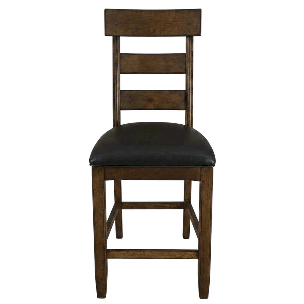 Distressed Mango Counter Stool with Upholstered Faux Leather Seat, Warm Pecan. Picture 4