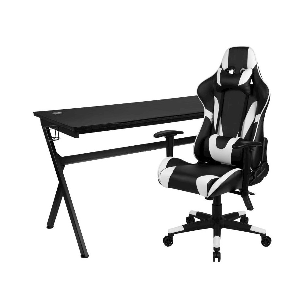 Gaming Desk and Black Reclining Gaming Chair Set /Cup Holder/Headphone Hook/Removable Mouse Pad Top - Wire Management. Picture 1