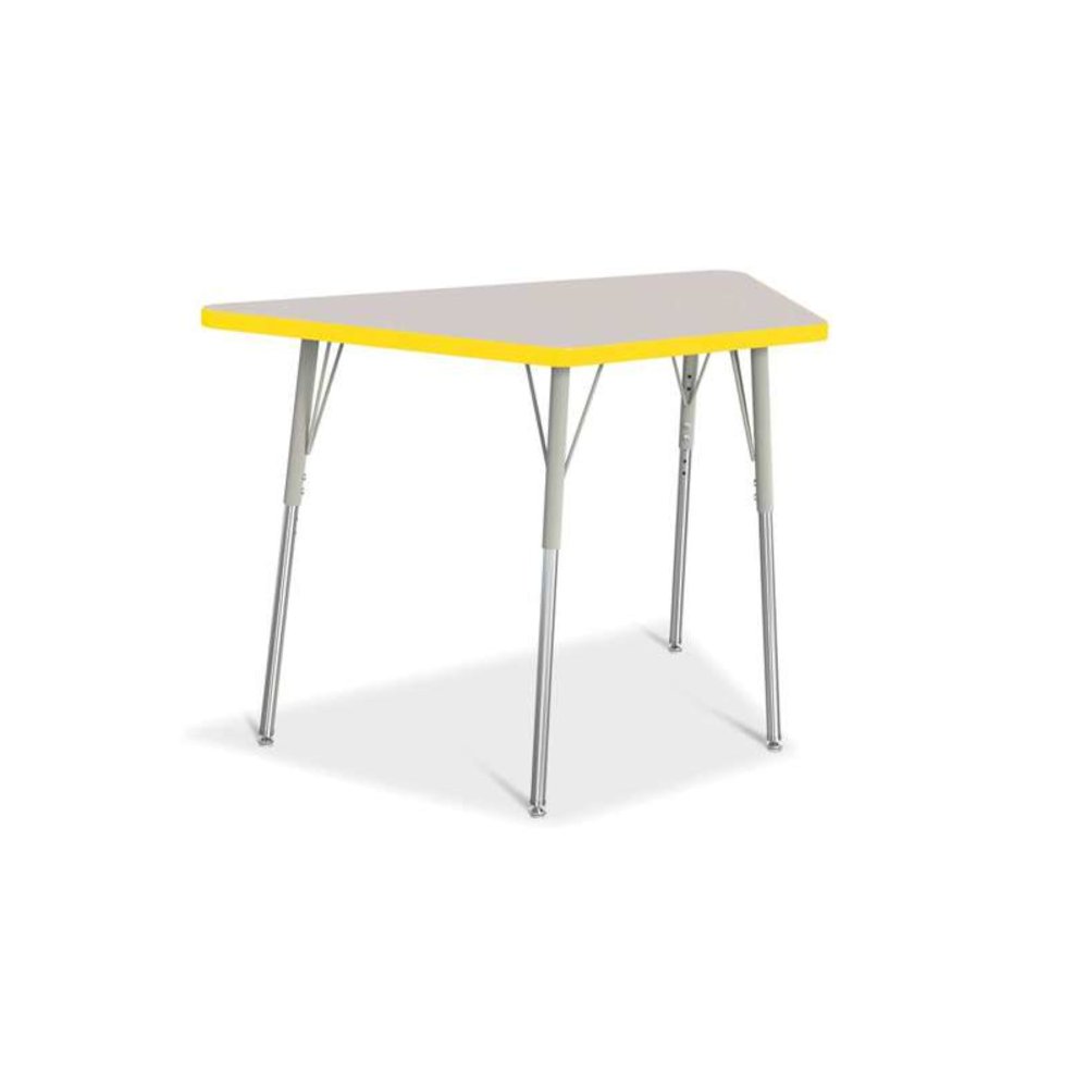 Jonti-Craft Berries Adult-Size Gray Laminate Trapezoid Table - Laminated Trapezoid, Yellow Top - Four Leg Base - 4 Legs - Adjustable Height - 24" to 31" Adjustment - 48" Table Top Length x 24" Table T. Picture 1