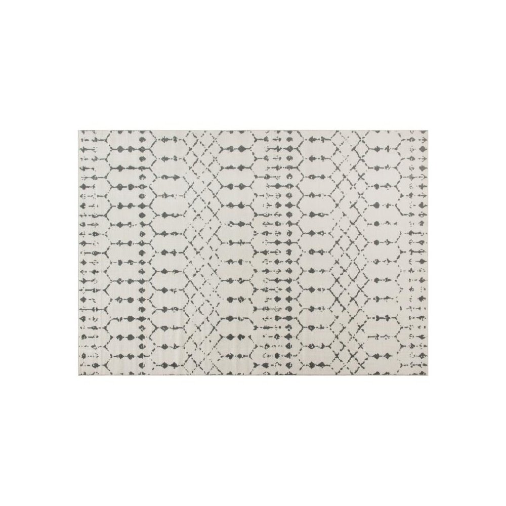 Geometric Bohemian Low Pile Rug - 5' x 7' -Ivory/Gray Polyester. Picture 1