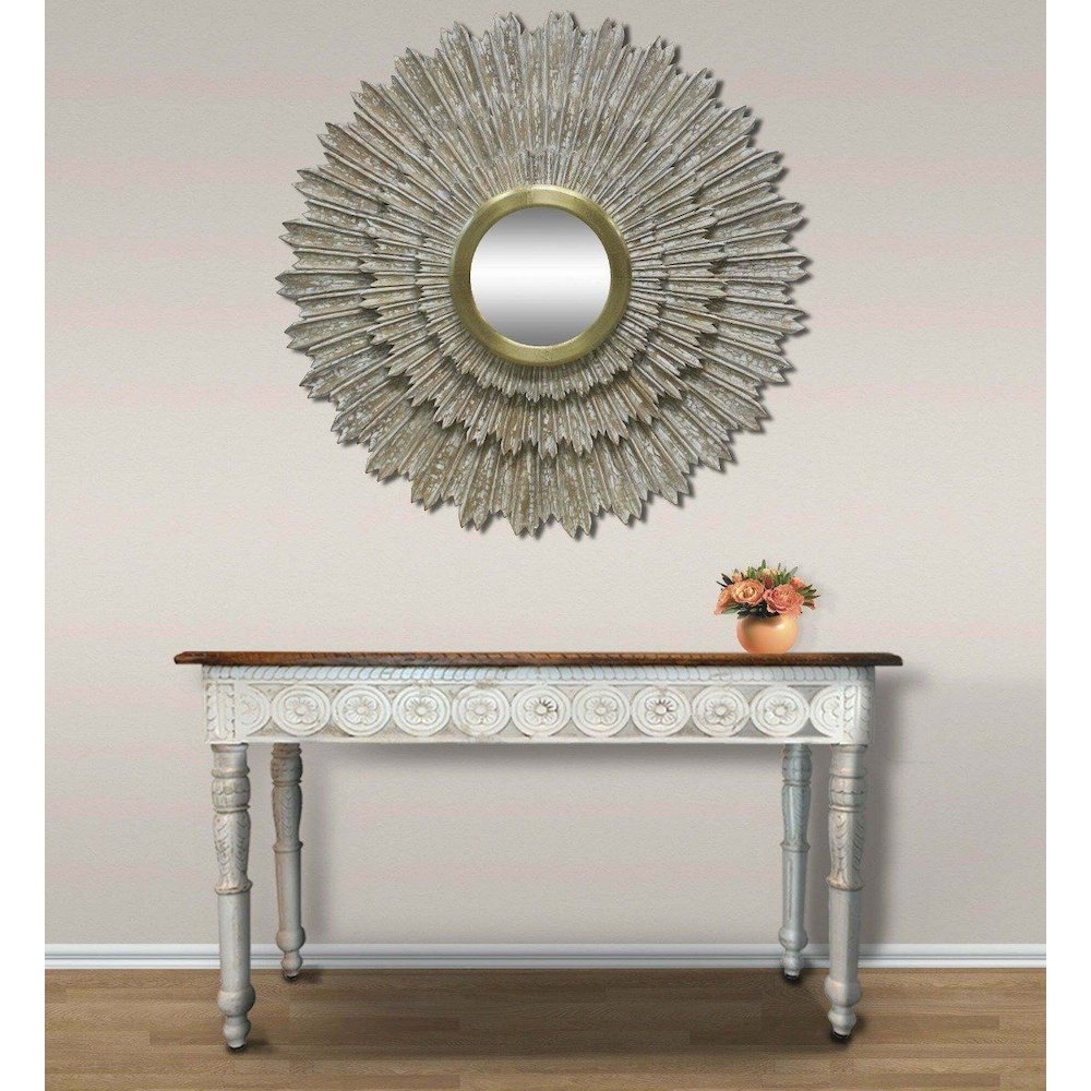 Transitional Falcon Sunburst Wall Décor with Mirror. Picture 2