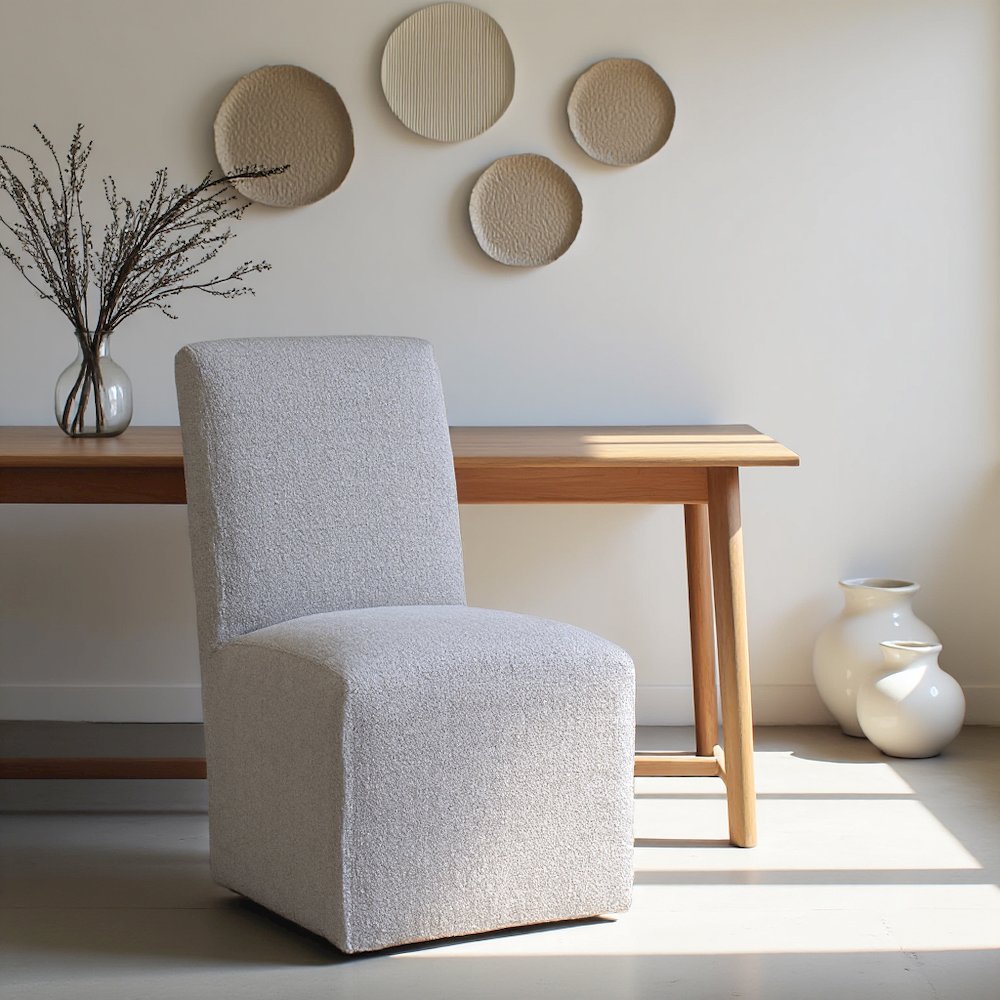 Gray Upholstered Dining Chairs Set of 2 with Solid Wood and Casters. Picture 10