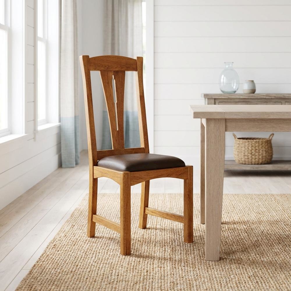 Set of 2 distressed amber wood side chairs with top grain leather seats. Picture 4