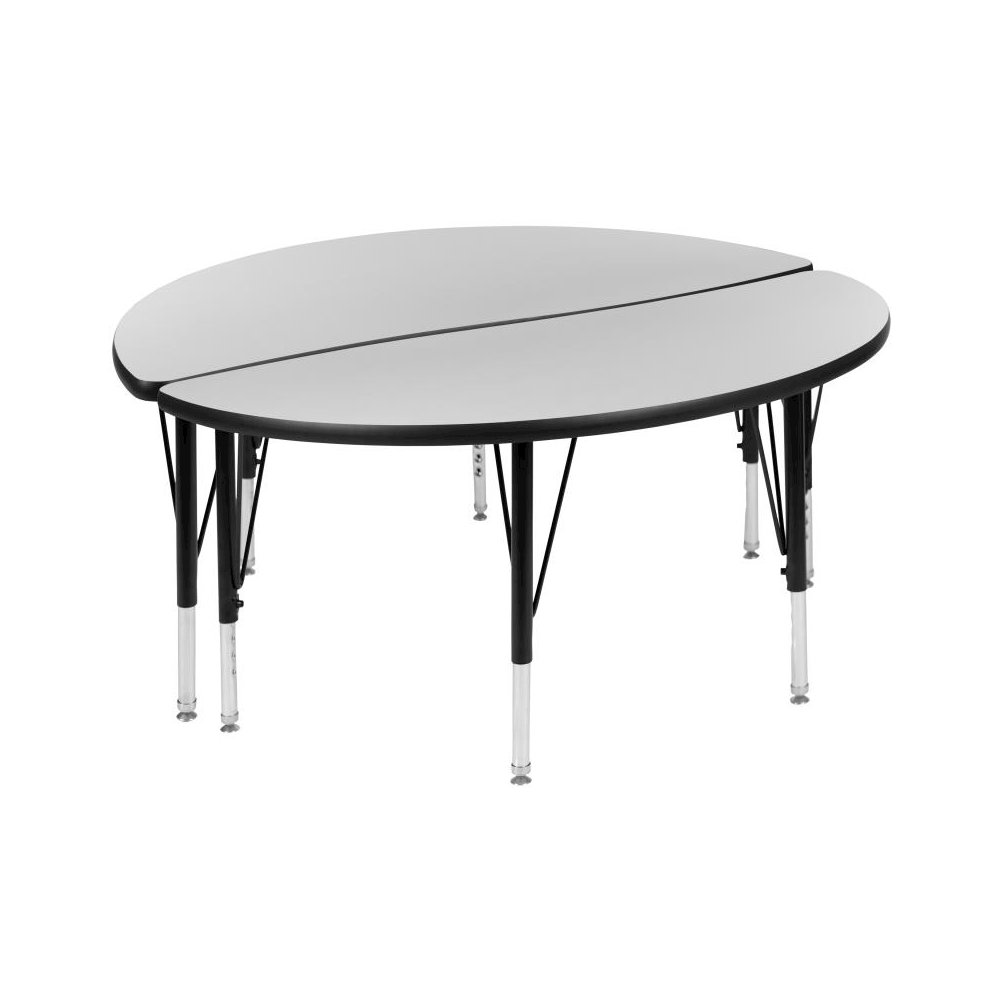 2 Piece 47.5" Circle Wave Flexible Grey Thermal Laminate Activity Table Set - Height Adjustable Short Legs. Picture 1