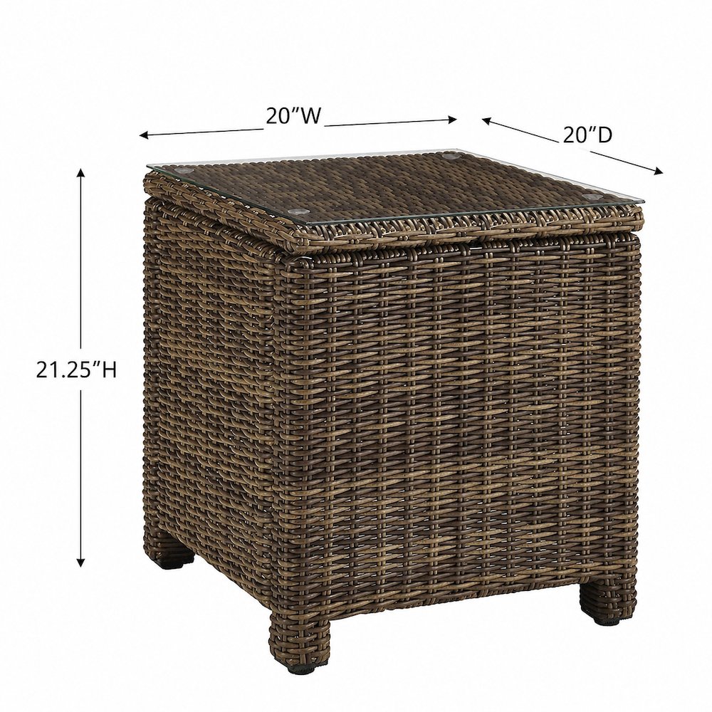 Weathered Brown Outdoor Wicker Rectangular Side Table for Patio Use. Picture 5