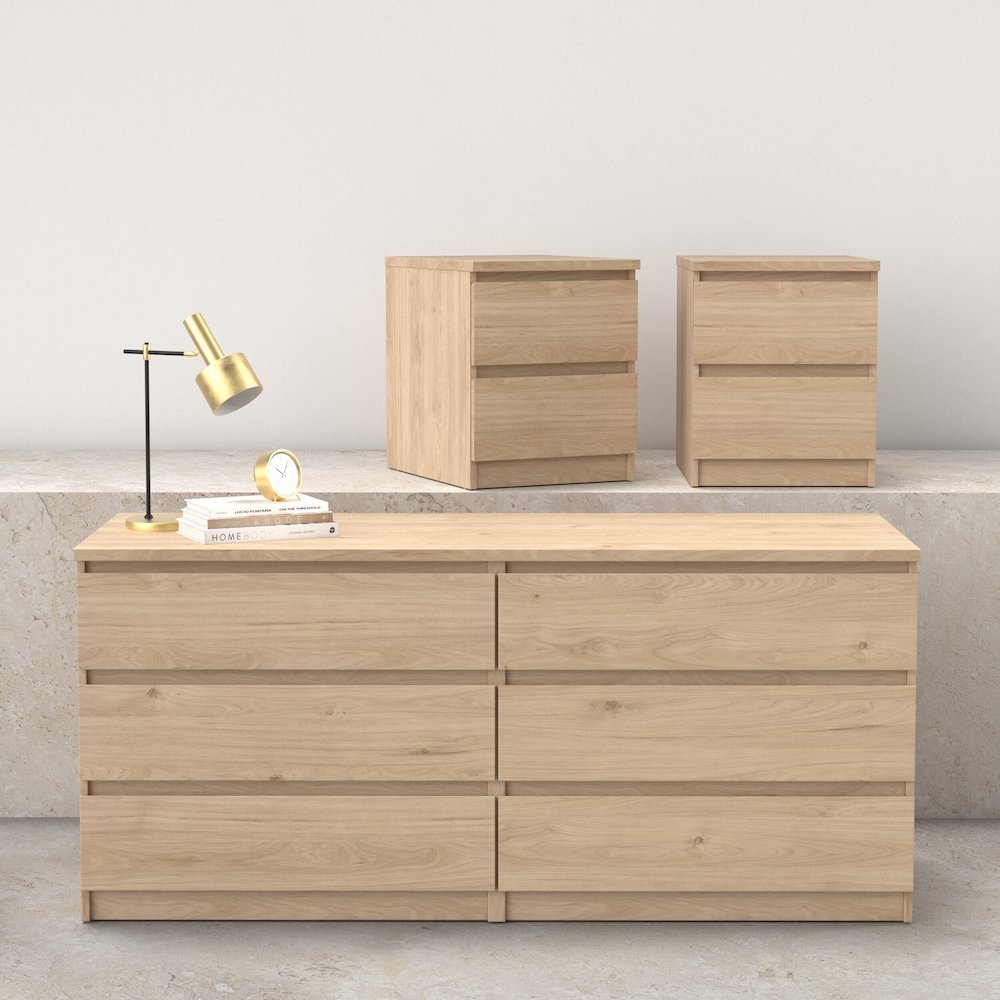 3-Piece Bedroom Set - 6 Drawer Double Dresser And Nightstand Set Of 2. Picture 2