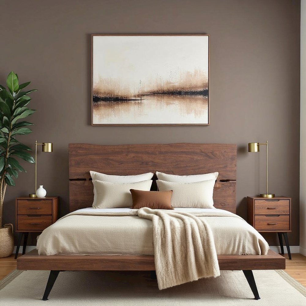 Solid Acacia King Bed Frame and Headboard with Steel Legs, Wooden Bed Frame. Picture 3