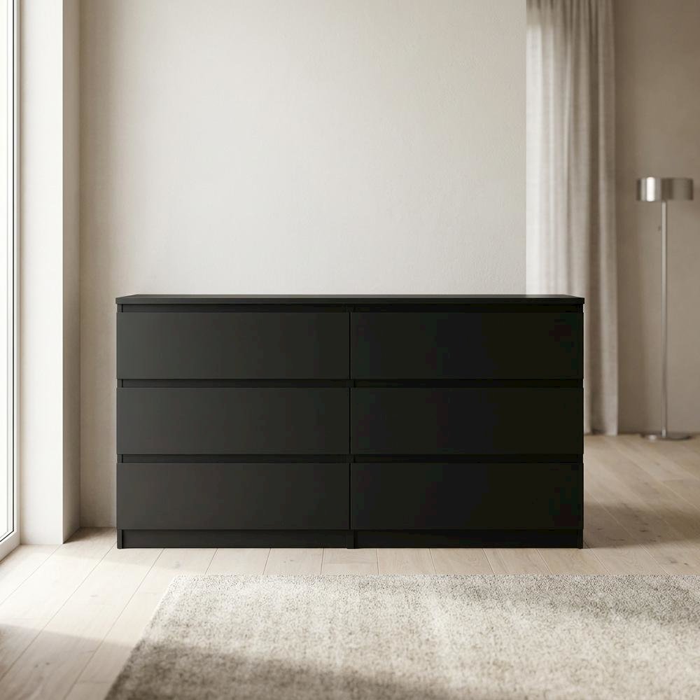 Black 6-Drawer Double Dresser with Timeless Style and Metal Runners. Picture 3
