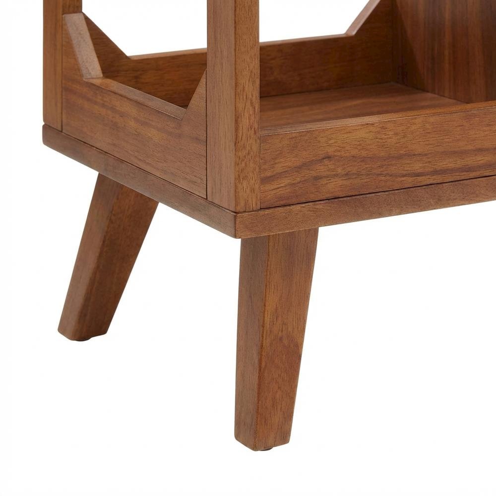 Black wood record player stand with vinyl storage and cable management. Picture 6
