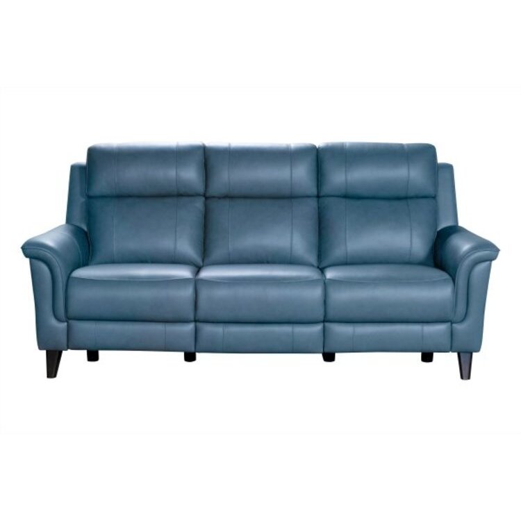Blue Leather Power Reclining Sofa with Power Headrests and Hardwood Frame. Picture 2