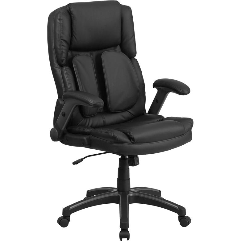 Extreme Comfort High Back Black Executive Swivel Office Chair with Flip-Up Arms. Picture 1